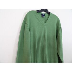 Vintage 346 Brooks Brothers Green V Neck Cotton Long‎ Sleeve Sweater Size L